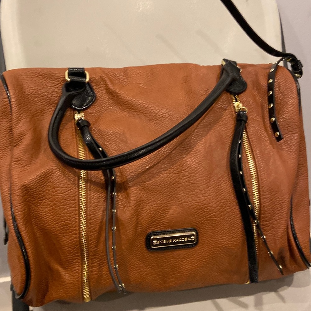 Tan and Black Large Size Leather Bag